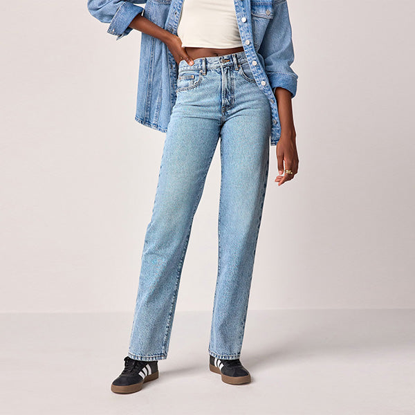 Mid Blue Rigid Straight Leg Jeans