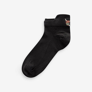 Neutral / Hamish the Highland Cow Embroidered Motif Trainers Socks 4 Pack