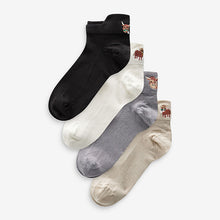 Load image into Gallery viewer, Neutral / Hamish the Highland Cow Embroidered Motif Trainers Socks 4 Pack
