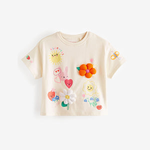 White Flower Short Sleeve Padded Applique 100% Cotton T-Shirt (3mths-5-6yrs)