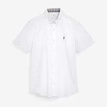 Load image into Gallery viewer, White Slim Fit Short Sleeve Stretch Oxford Shirt
