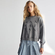 Load image into Gallery viewer, Charcoal Grey Manhattan New York Slogan Washed City Graphic Sweatshirt Jumper
