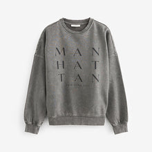 Load image into Gallery viewer, Charcoal Grey Manhattan New York Slogan Washed City Graphic Sweatshirt Jumper
