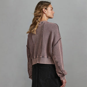 Faded Purple Washed Exposed Seam Crew Neck 100% Cotton Sweatshirt