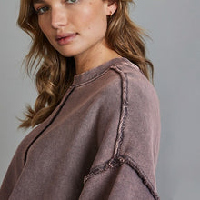 Load image into Gallery viewer, Faded Purple Washed Exposed Seam Crew Neck 100% Cotton Sweatshirt
