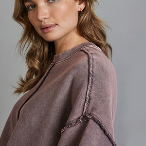 Faded Purple Washed Exposed Seam Crew Neck 100% Cotton Sweatshirt