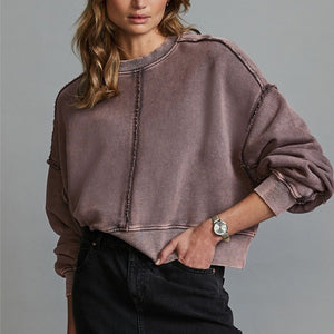 Faded Purple Washed Exposed Seam Crew Neck 100% Cotton Sweatshirt
