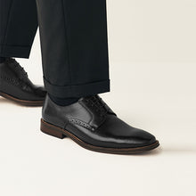 Load image into Gallery viewer, Black Regular Fit Leather Contrast Sole Derby Shoes
