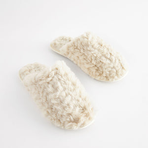 Neutral Faux Fur Mule Slippers