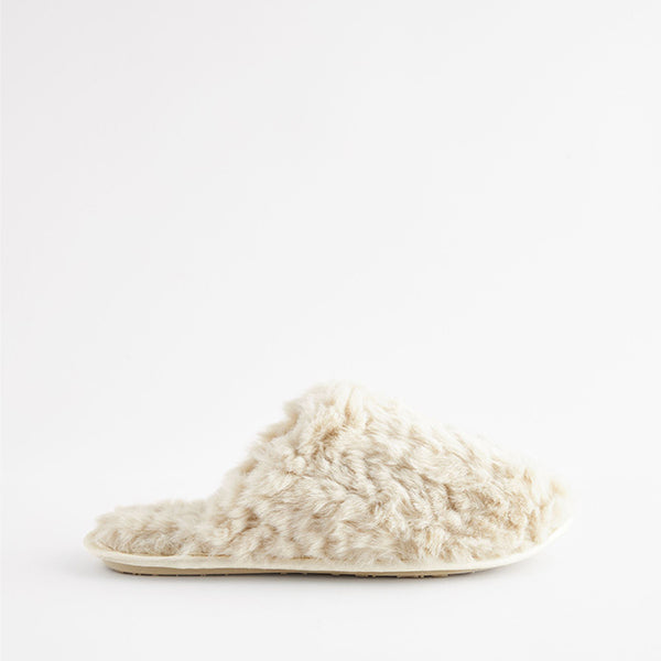 Neutral Faux Fur Mule Slippers