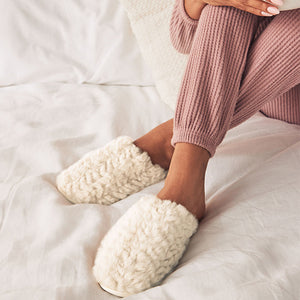 Neutral Faux Fur Mule Slippers