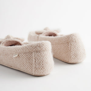 Neutral Knitted Bow Moccasin Slippers