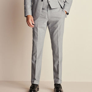 Grey Slim Fit Herringbone Suit Trousers