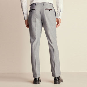 Grey Slim Fit Herringbone Suit Trousers