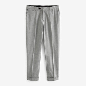 Grey Slim Fit Herringbone Suit Trousers