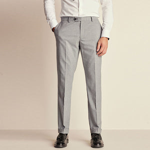 Grey Slim Fit Herringbone Suit Trousers