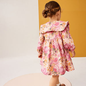 Pink 100% Cotton Long Sleeve Collar Dress (3mths-6yrs)