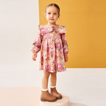Load image into Gallery viewer, Pink 100% Cotton Long Sleeve Collar Dress (3mths-6yrs)
