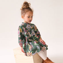 Load image into Gallery viewer, Green 100% Cotton Long Sleeve Collar Dress (6mths-5yrs)
