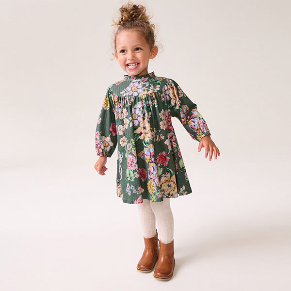 Green 100% Cotton Long Sleeve Collar Dress (6mths-5yrs)