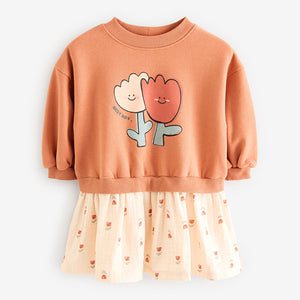 Peach Pink Long Sleeve Sweat Dress (3mths-6yrs)