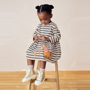 Black/White 100% Cotton Long Sleeve Jersey Dress (3mths-6yrs)