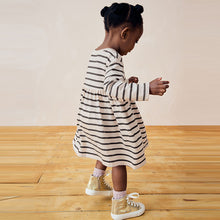Load image into Gallery viewer, Black/White 100% Cotton Long Sleeve Jersey Dress (3mths-6yrs)
