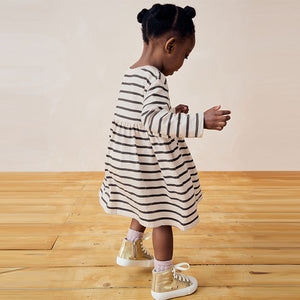 Black/White 100% Cotton Long Sleeve Jersey Dress (3mths-6yrs)