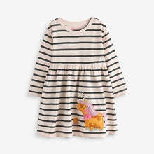 Load image into Gallery viewer, Black/White 100% Cotton Long Sleeve Jersey Dress (3mths-6yrs)
