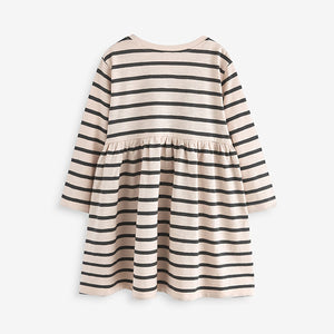 Black/White 100% Cotton Long Sleeve Jersey Dress (3mths-6yrs)