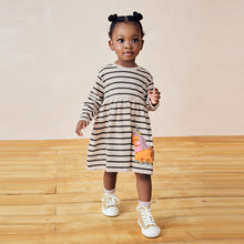 Load image into Gallery viewer, Black/White 100% Cotton Long Sleeve Jersey Dress (3mths-6yrs)
