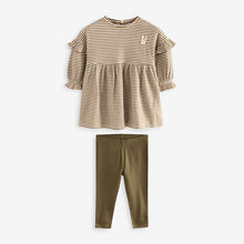 Load image into Gallery viewer, Khaki Green Long Sleeve Dress and Leggings (3mths-6yrs)
