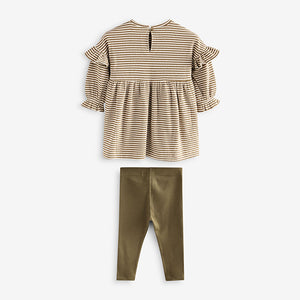 Khaki Green Long Sleeve Dress and Leggings (3mths-6yrs)