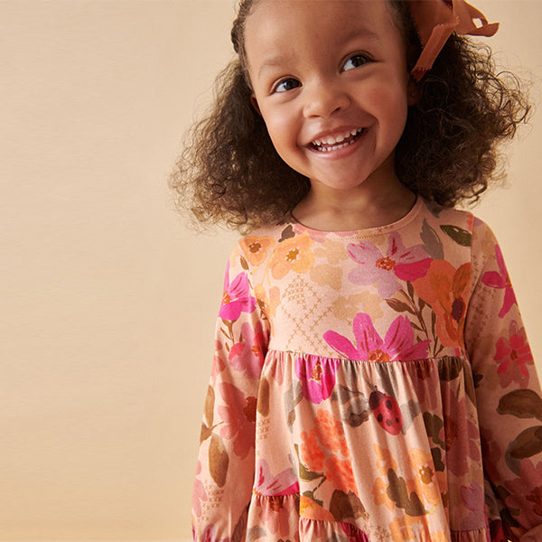 Pink Floral Long Sleeve Jersey Dress (3mths-6yrs)
