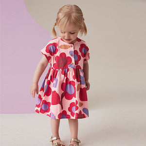 Pink/Tan Brown 100% Cotton Button Front Jersey Dress (3mths-6yrs)