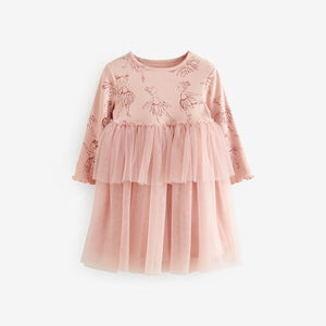 Pink Character Long Sleeve Mesh Dress (3mths-6yrs)