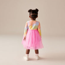 Load image into Gallery viewer, Pink Rainbow Long Sleeve Mesh Dress (3mths-6yrs)
