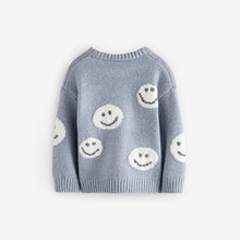 Load image into Gallery viewer, Grey/Blue Happy Faces Crew Neck Jumper (3mths-5yrs)
