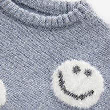 Load image into Gallery viewer, Grey/Blue Happy Faces Crew Neck Jumper (3mths-5yrs)
