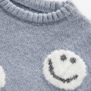 Grey/Blue Happy Faces Crew Neck Jumper (3mths-5yrs)