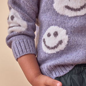 Grey/Blue Happy Faces Crew Neck Jumper (3mths-5yrs)