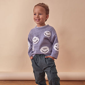Grey/Blue Happy Faces Crew Neck Jumper (3mths-5yrs)