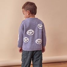 Load image into Gallery viewer, Grey/Blue Happy Faces Crew Neck Jumper (3mths-5yrs)
