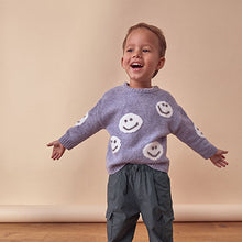 Load image into Gallery viewer, Grey/Blue Happy Faces Crew Neck Jumper (3mths-5yrs)
