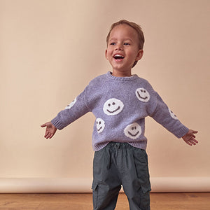 Grey/Blue Happy Faces Crew Neck Jumper (3mths-5yrs)