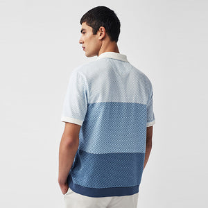 Blue Textured Colour Block Polo Shirt