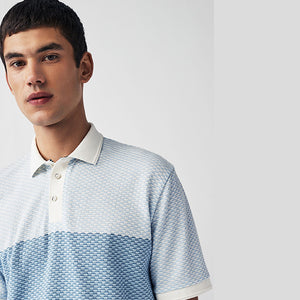 Blue Textured Colour Block Polo Shirt