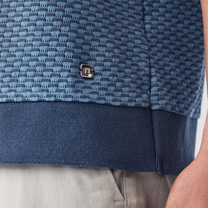 Blue Textured Colour Block Polo Shirt