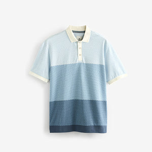 Blue Textured Colour Block Polo Shirt