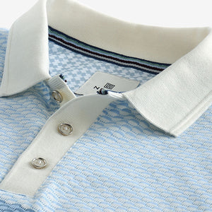 Blue Textured Colour Block Polo Shirt